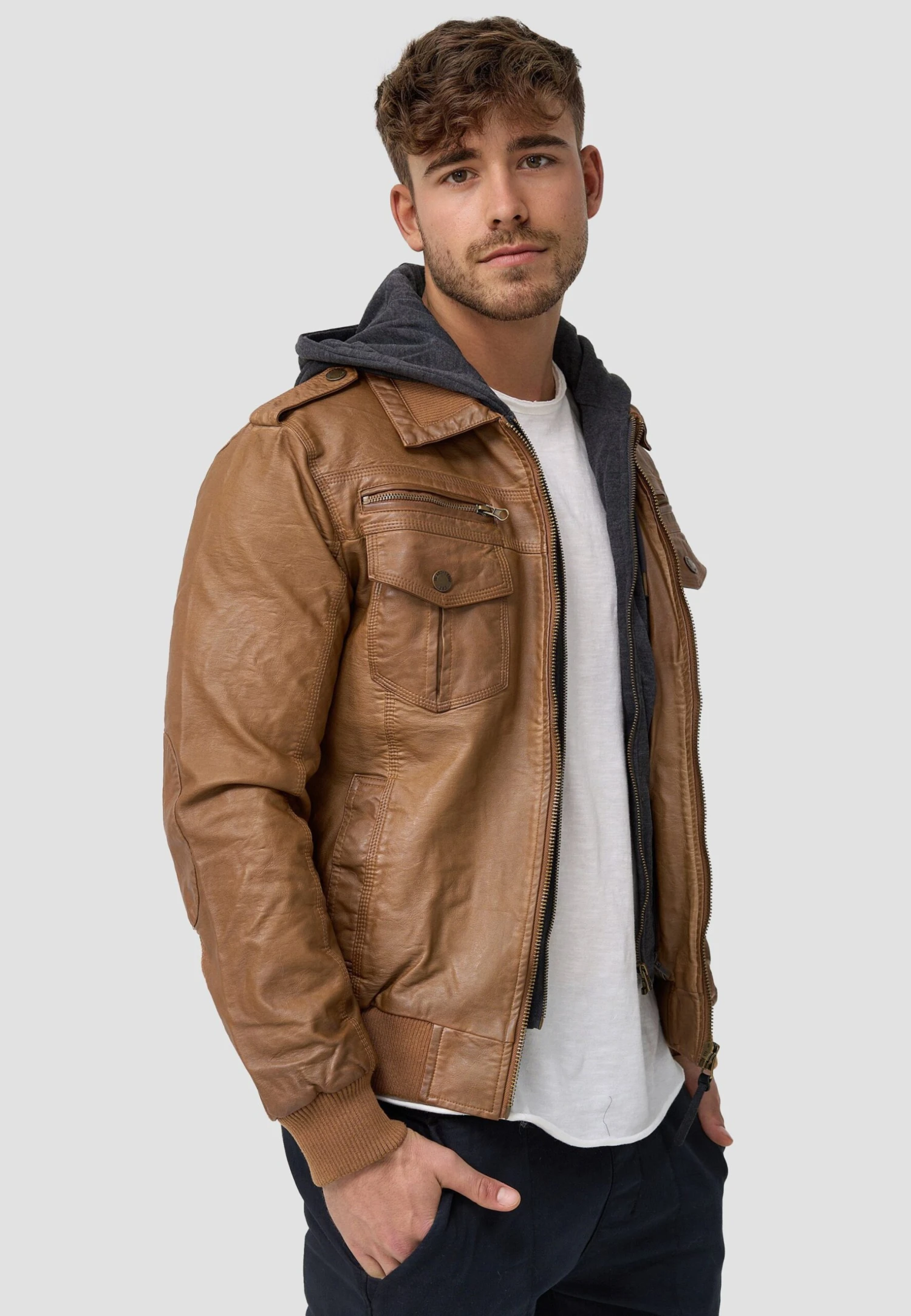 Indicode Jeans Aaron - Imitatieleren Jas - Brown 6 Indicode Jeans Aaron - Imitatieleren Jas - Brown - Afbeelding 4