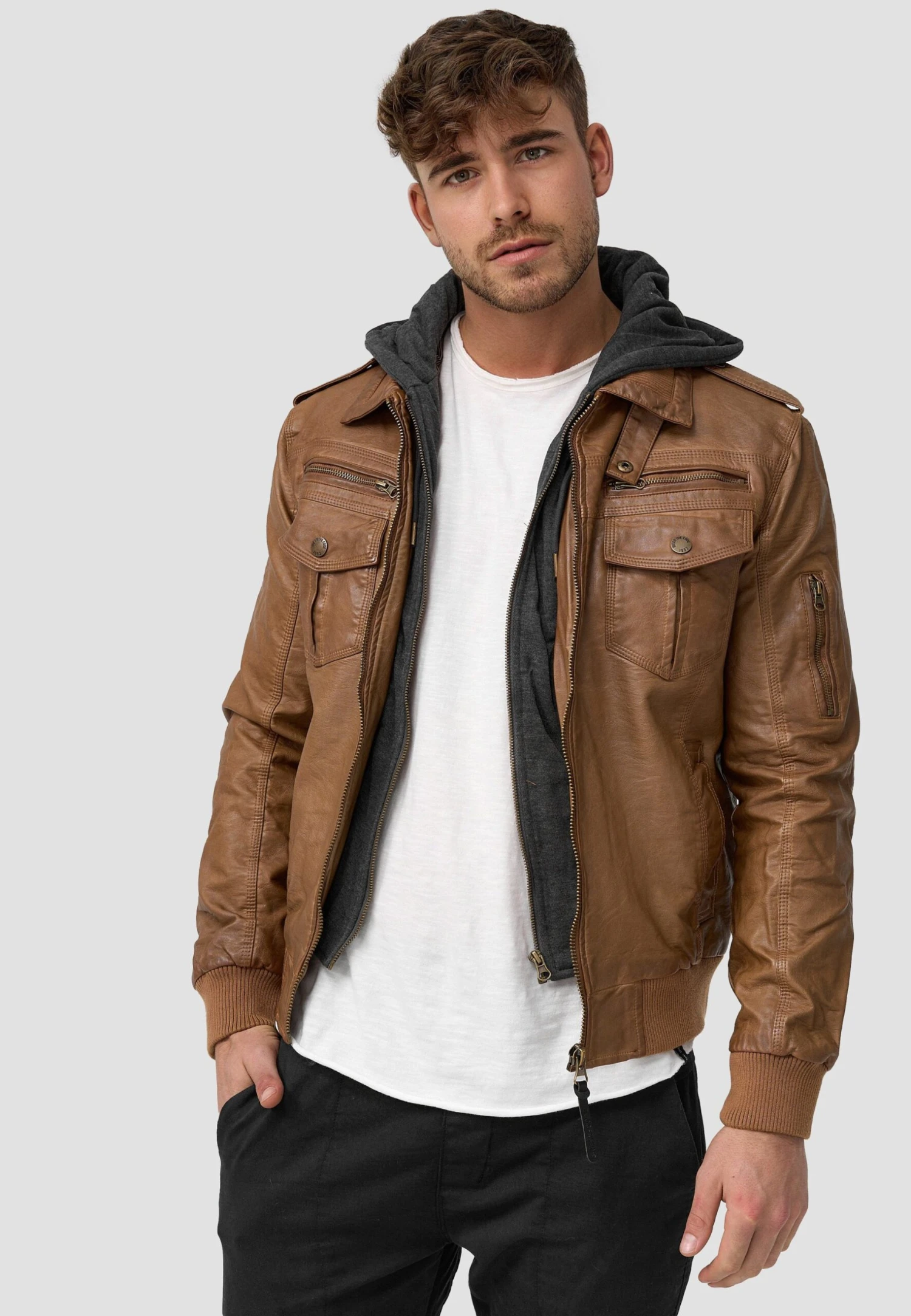 Indicode Jeans Aaron - Imitatieleren Jas - Brown 3 Indicode Jeans Aaron - Imitatieleren Jas - Brown