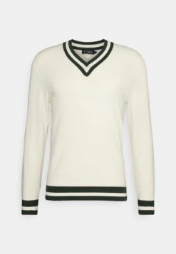 Hackett London Contrast Trim V Neck - Vest - Ecru/Green -Modekleding Winkel 96591502fd174943a30ecf07a9160992