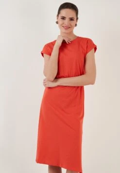 LELA Short Sleeve Midi - Jurk - Brick Red -Modekleding Winkel a104e0761a2f48eab030ed8cc7355f59