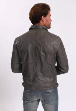 Lee Cooper Leather Jacket With Collar Shirt - 2 Split Side Pockets - - Leren Jas - Vintage Grey -Modekleding Winkel ad1ace4cf7614eb5a31f40550c68fbb5
