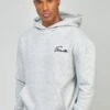 SikSilk Script Embroidery- Hoodie - Grey Marl -Modekleding Winkel b0e5f14326b546adb3303ad623c350a2