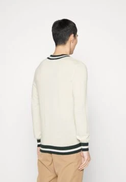 Hackett London Contrast Trim V Neck - Vest - Ecru/Green -Modekleding Winkel b34077b6bb7e4dc3a98b9e441be1aa8a