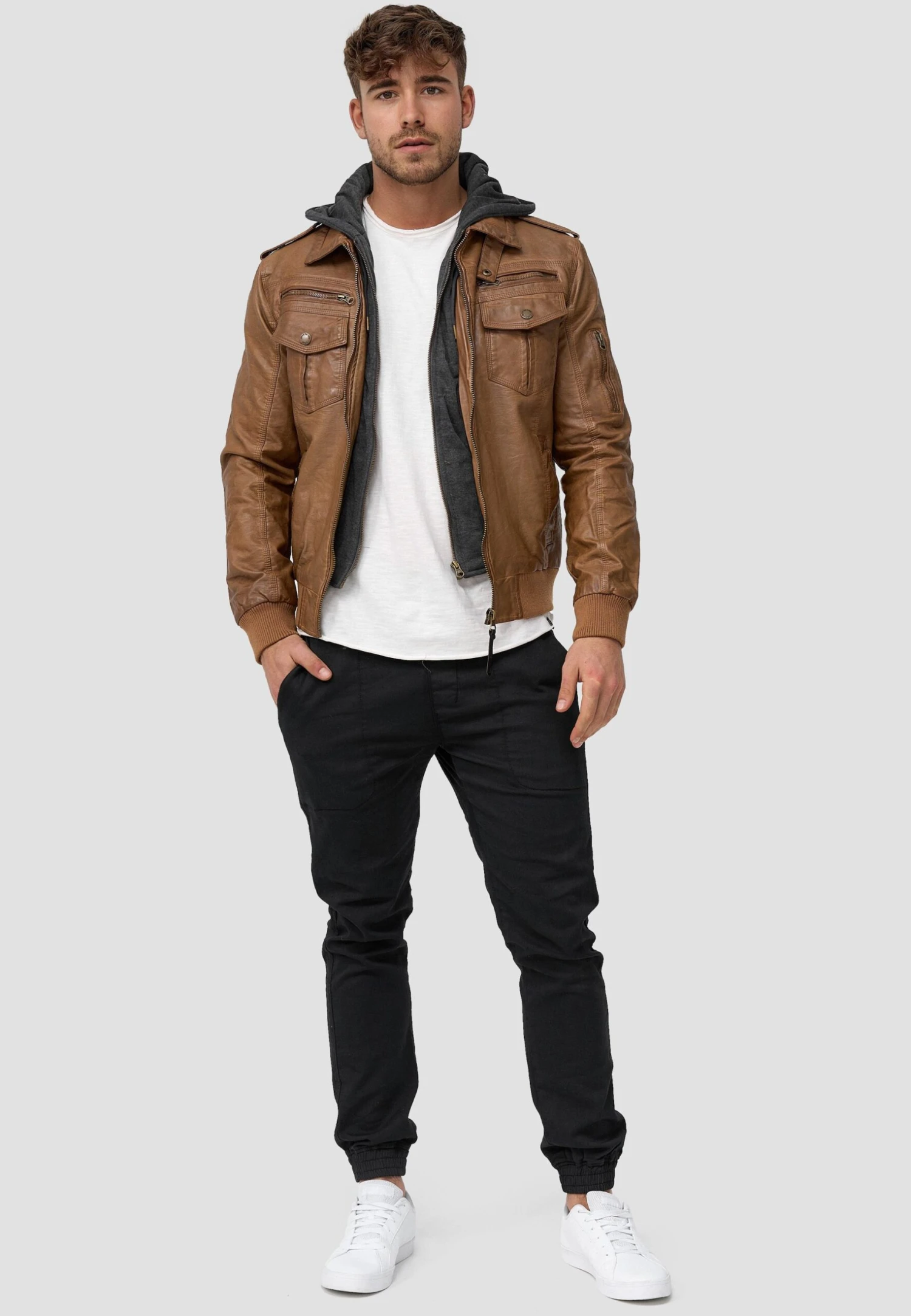 Indicode Jeans Aaron - Imitatieleren Jas - Brown 4 Indicode Jeans Aaron - Imitatieleren Jas - Brown - Afbeelding 2